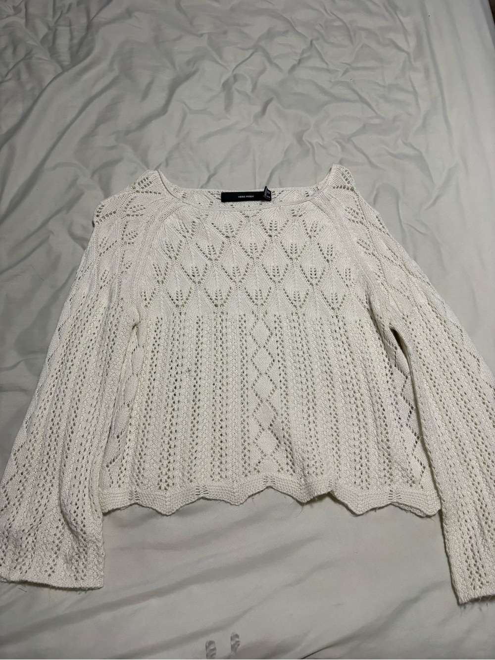 Vero Moda Cream Open-Knit Long Sleeve Sweater